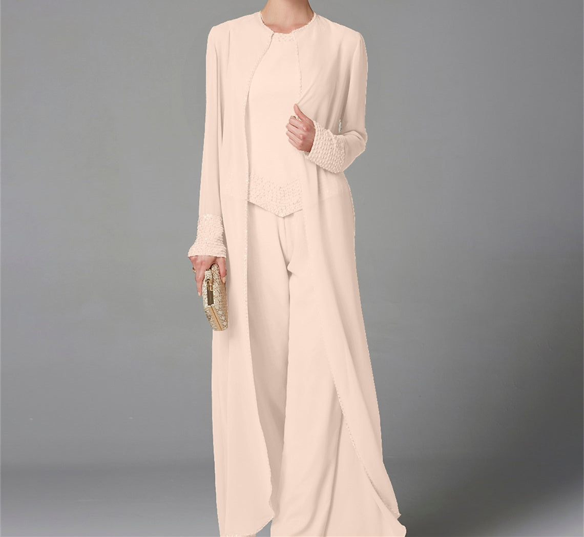 Long Sleeve Chiffon Mother of the Bride Pantsuit with Jacket and Sequins