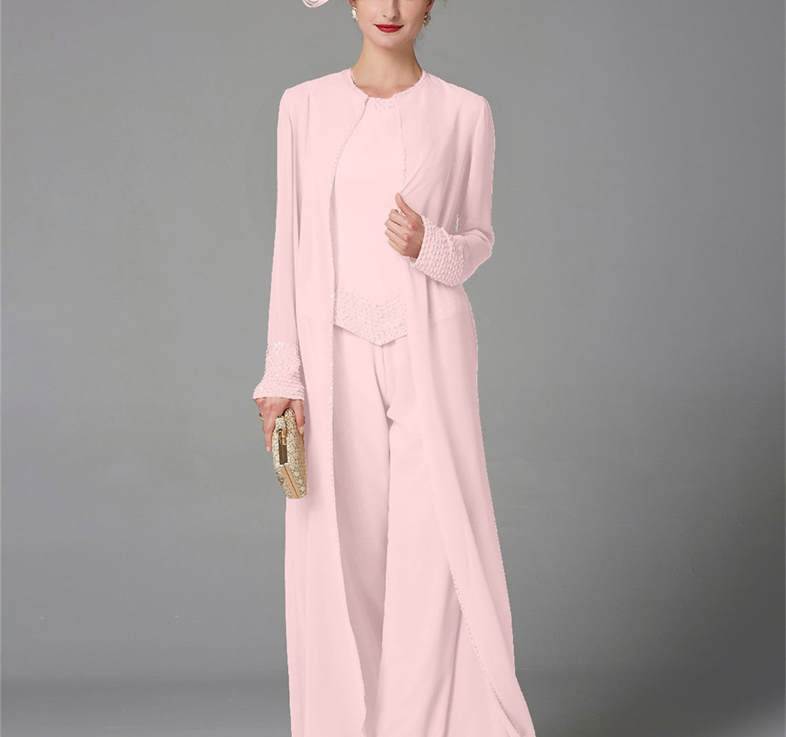 Long Sleeve Chiffon Mother of the Bride Pantsuit with Jacket and Sequins