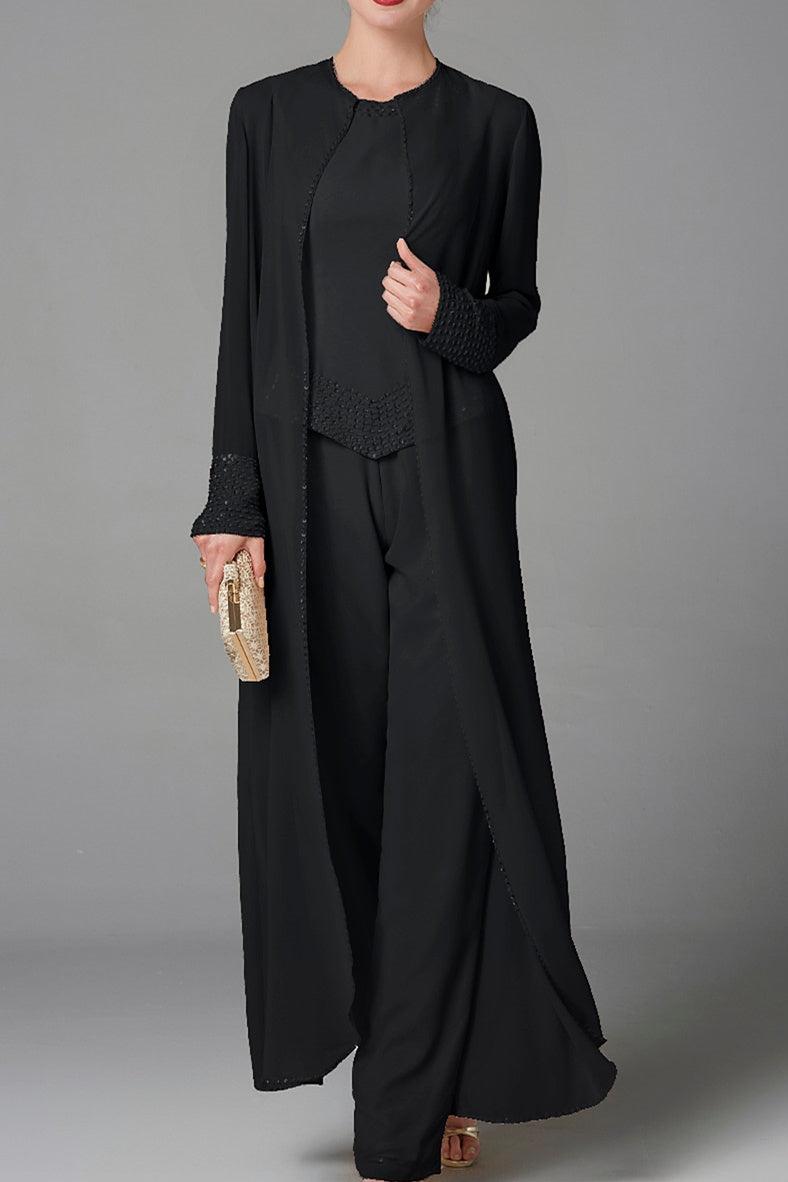 Long Sleeve Chiffon Mother of the Bride Pantsuit with Jacket and Sequins