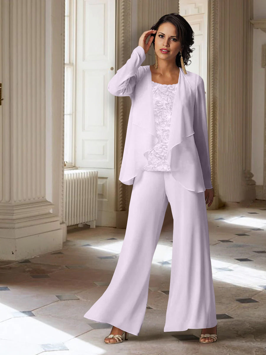 Long Sleeve Chiffon Pantsuit with Jacket for the Mother of the Bride
