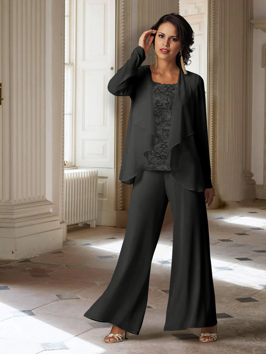 Long Sleeve Chiffon Pantsuit with Jacket for the Mother of the Bride