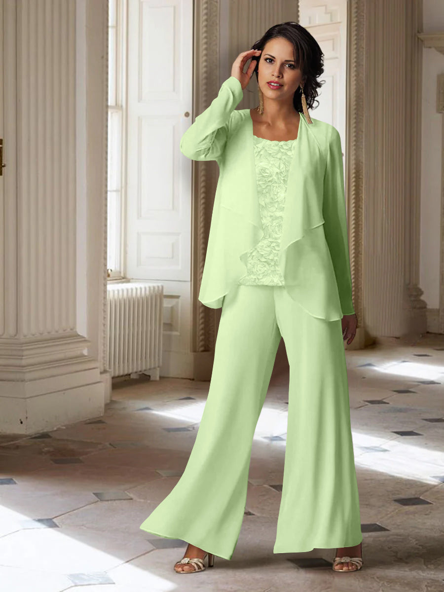 Long Sleeve Chiffon Pantsuit with Jacket for the Mother of the Bride