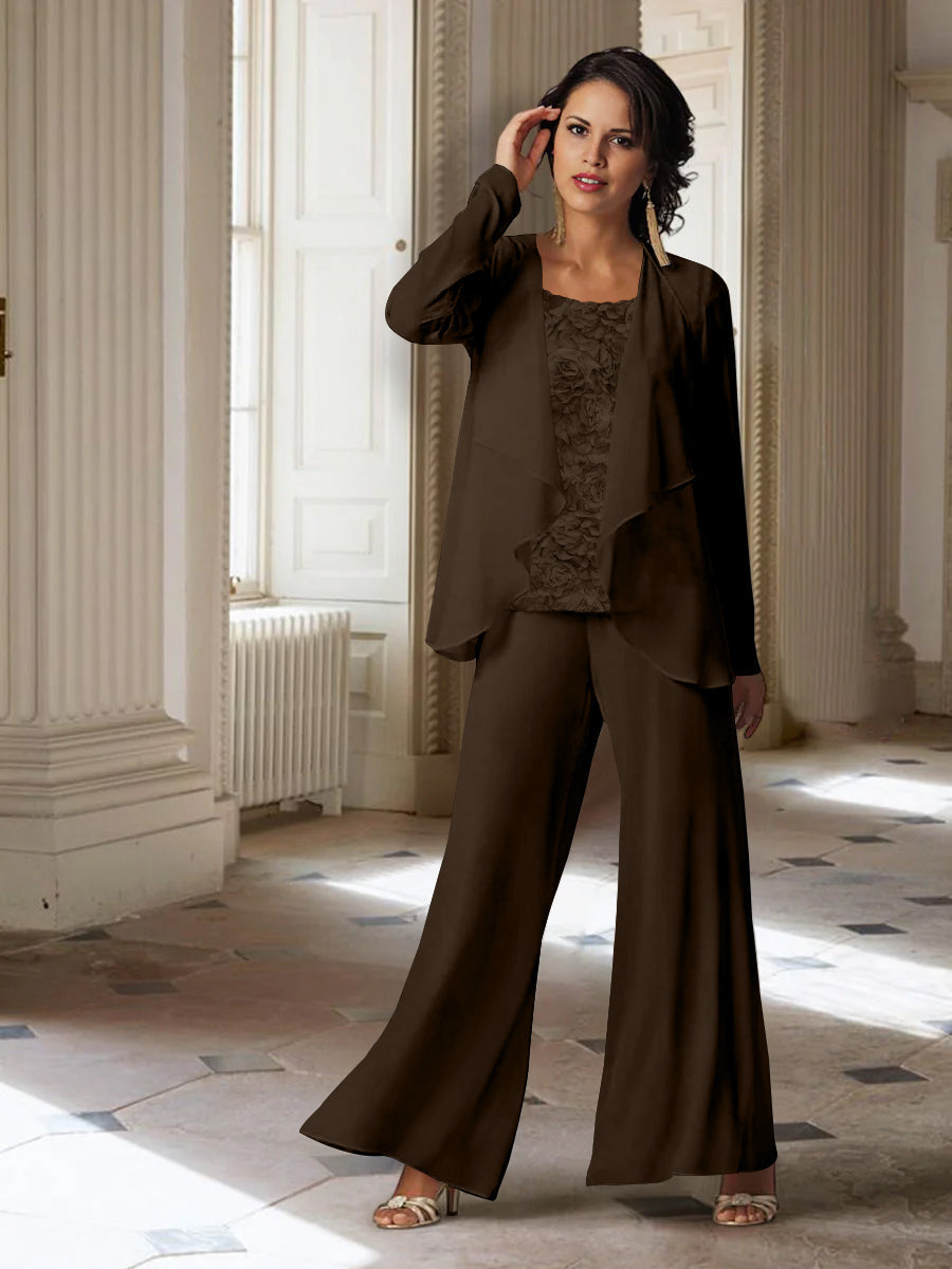 Long Sleeve Chiffon Pantsuit with Jacket for the Mother of the Bride