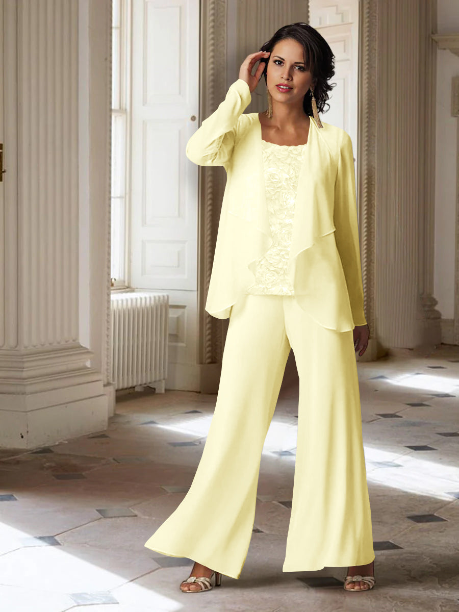 Long Sleeve Chiffon Pantsuit with Jacket for the Mother of the Bride