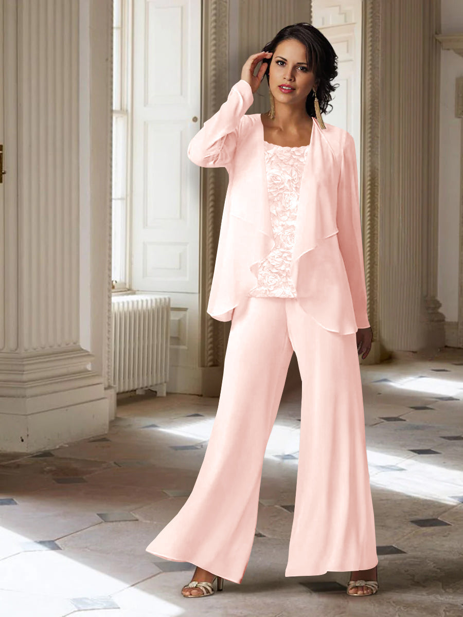 Long Sleeve Chiffon Pantsuit with Jacket for the Mother of the Bride