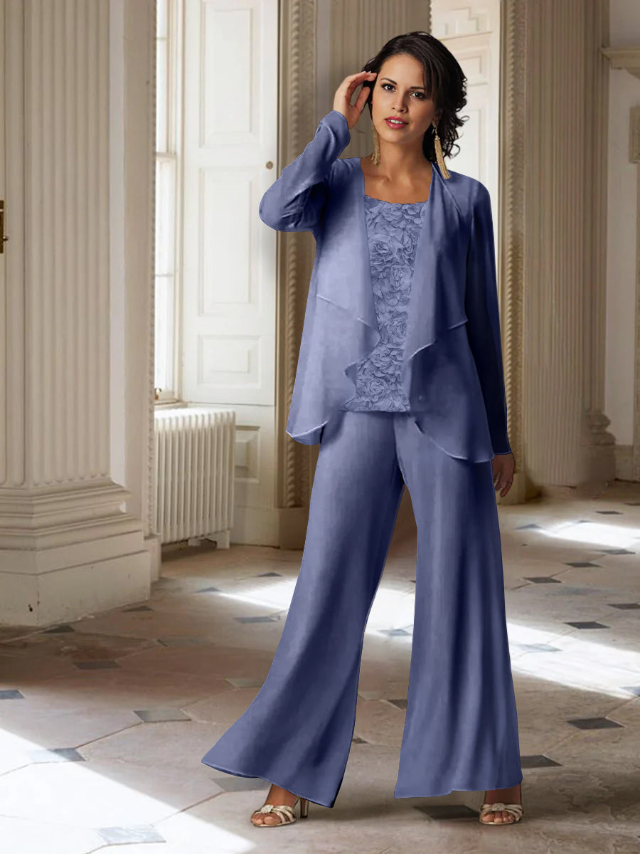 Long Sleeve Chiffon Pantsuit with Jacket for the Mother of the Bride