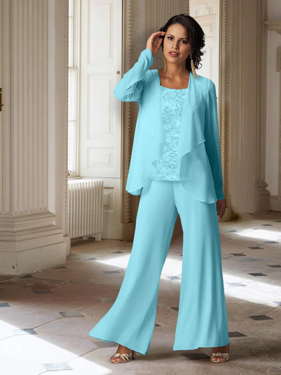 Long Sleeve Chiffon Pantsuit with Jacket for the Mother of the Bride