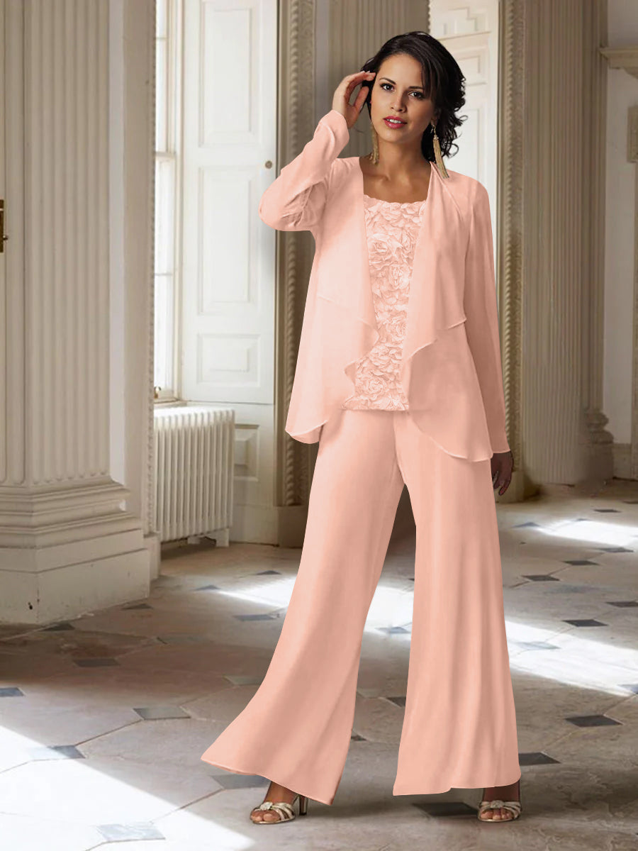 Long Sleeve Chiffon Pantsuit with Jacket for the Mother of the Bride