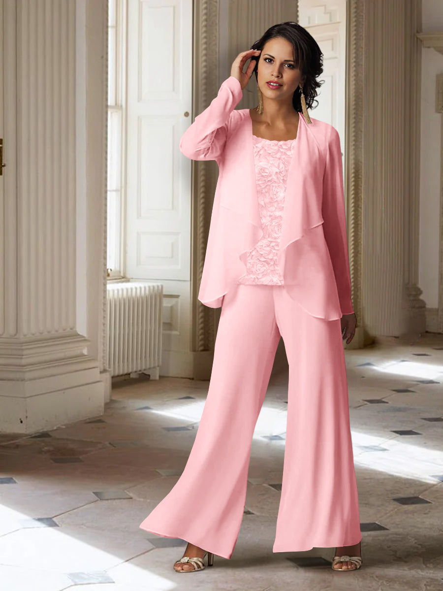 Long Sleeve Chiffon Pantsuit with Jacket for the Mother of the Bride