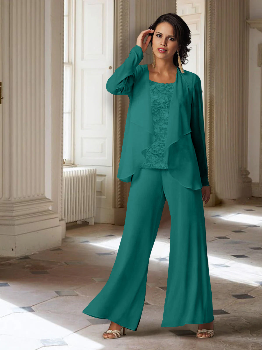 Long Sleeve Chiffon Pantsuit with Jacket for the Mother of the Bride