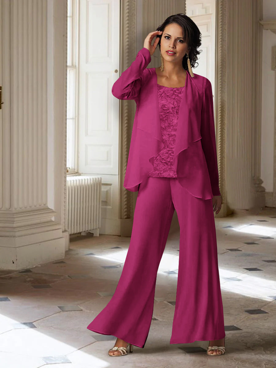 Long Sleeve Chiffon Pantsuit with Jacket for the Mother of the Bride