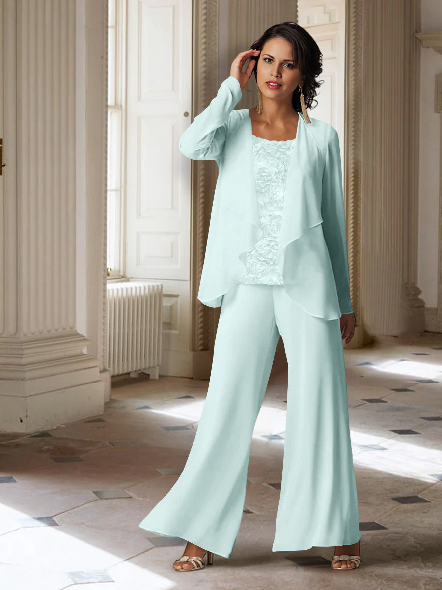 Long Sleeve Chiffon Pantsuit with Jacket for the Mother of the Bride