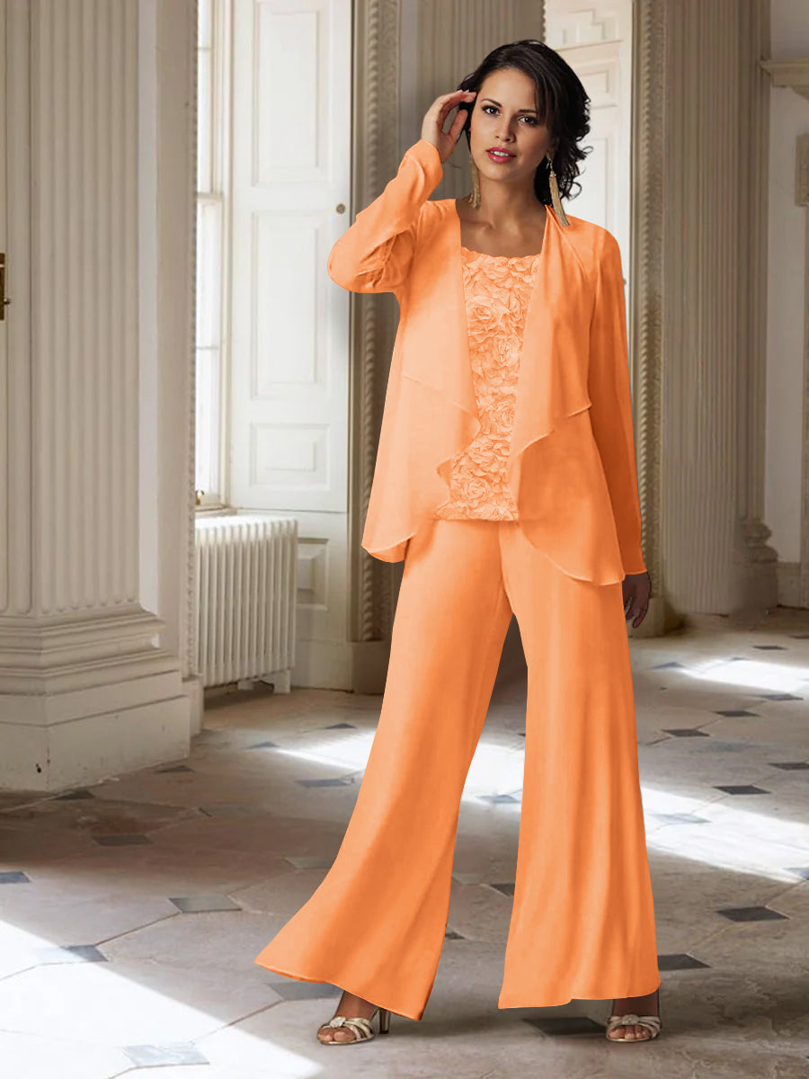Long Sleeve Chiffon Pantsuit with Jacket for the Mother of the Bride