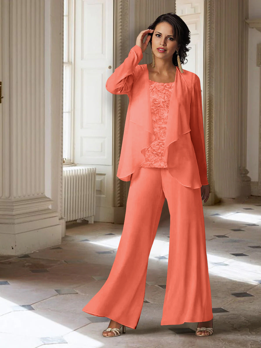 Long Sleeve Chiffon Pantsuit with Jacket for the Mother of the Bride