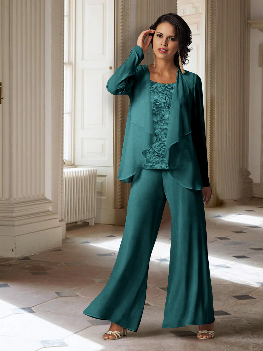 Long Sleeve Chiffon Pantsuit with Jacket for the Mother of the Bride