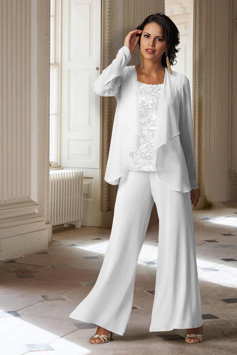 Long Sleeve Chiffon Pantsuit with Jacket for the Mother of the Bride