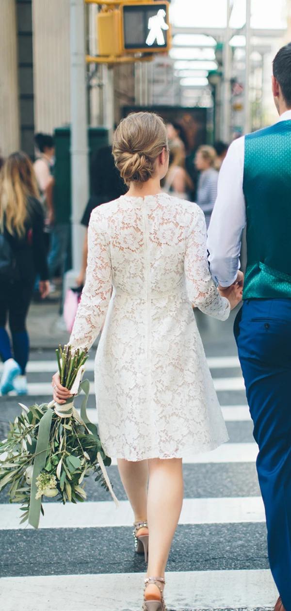 Long Sleeve Lace White Short Beach Wedding Dresses | Chic A-line Bridal Gowns