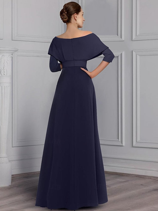 Long Sleeve Scoop Neck Pantsuit for the Mother of the Bride Featuring a Belt