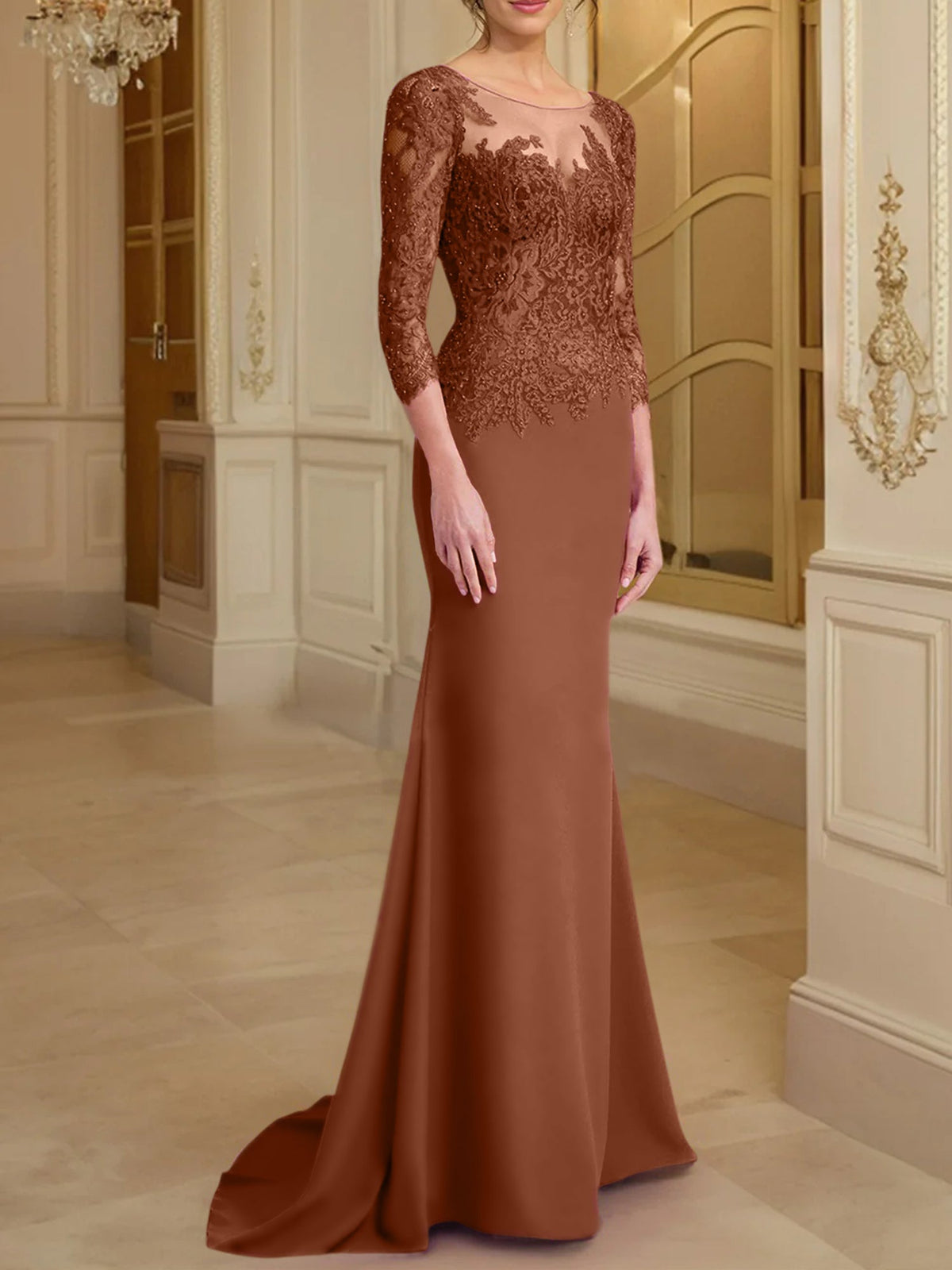 Long Sleeved Lace Mother of the Bride Dress in Trumpet Mermaid Silhouette
