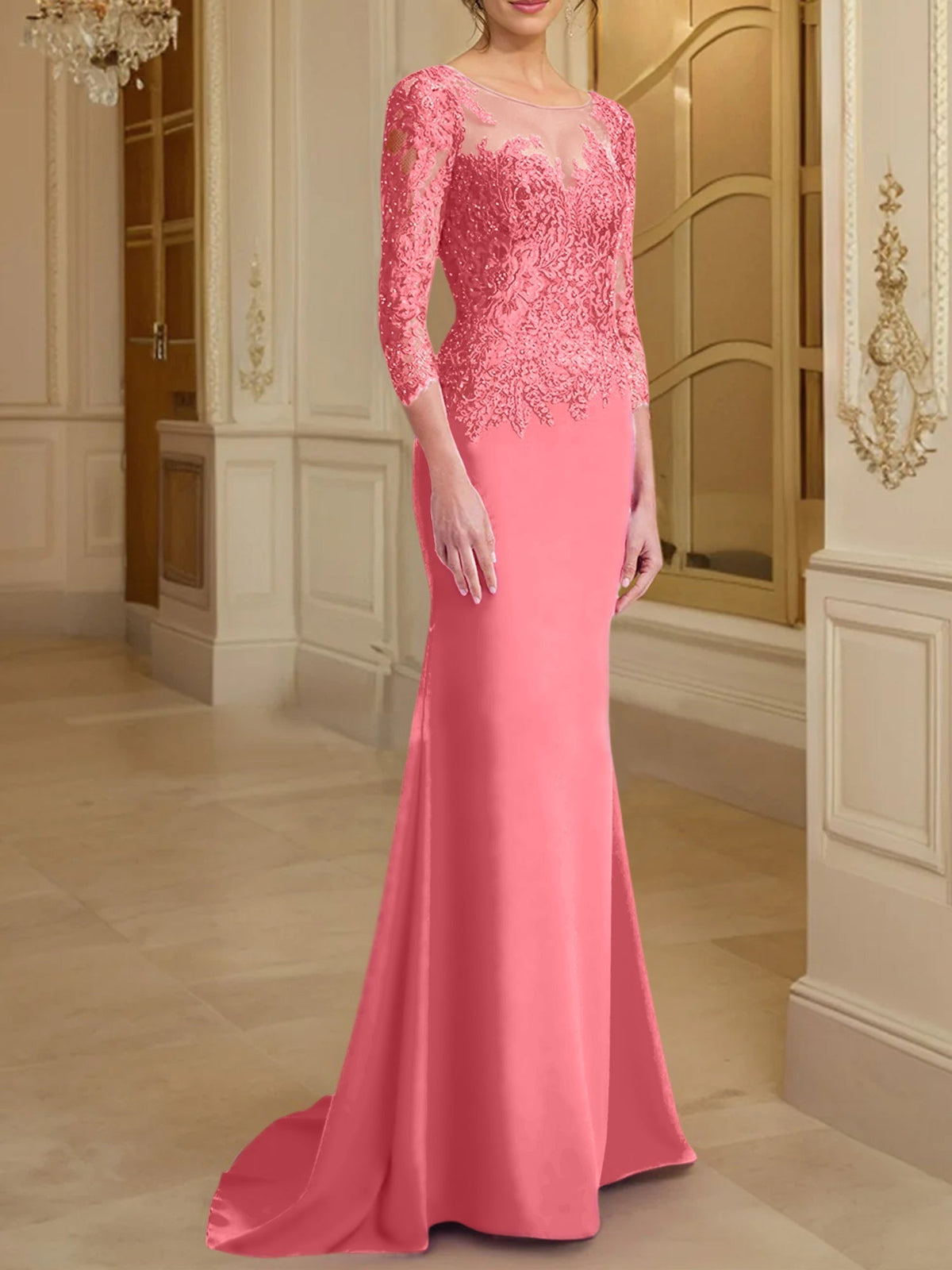 Long Sleeved Lace Mother of the Bride Dress in Trumpet Mermaid Silhouette