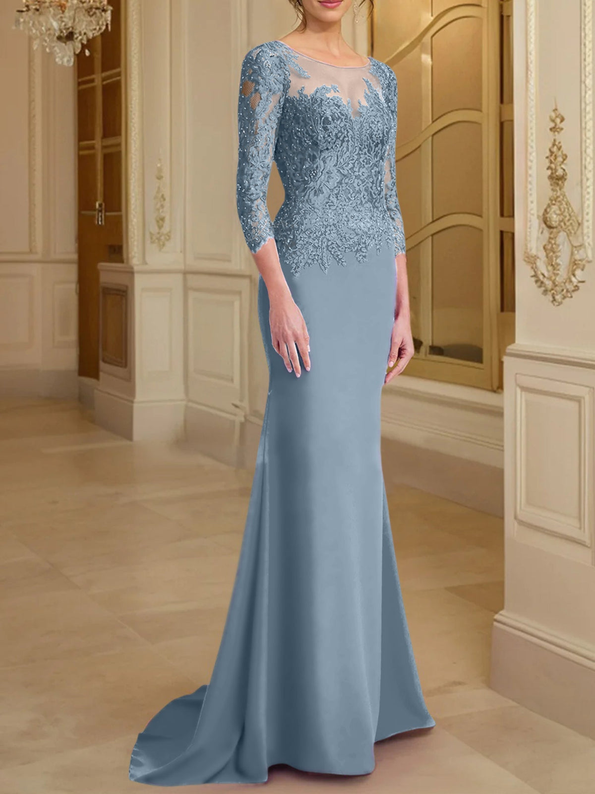 Long Sleeved Lace Mother of the Bride Dress in Trumpet Mermaid Silhouette