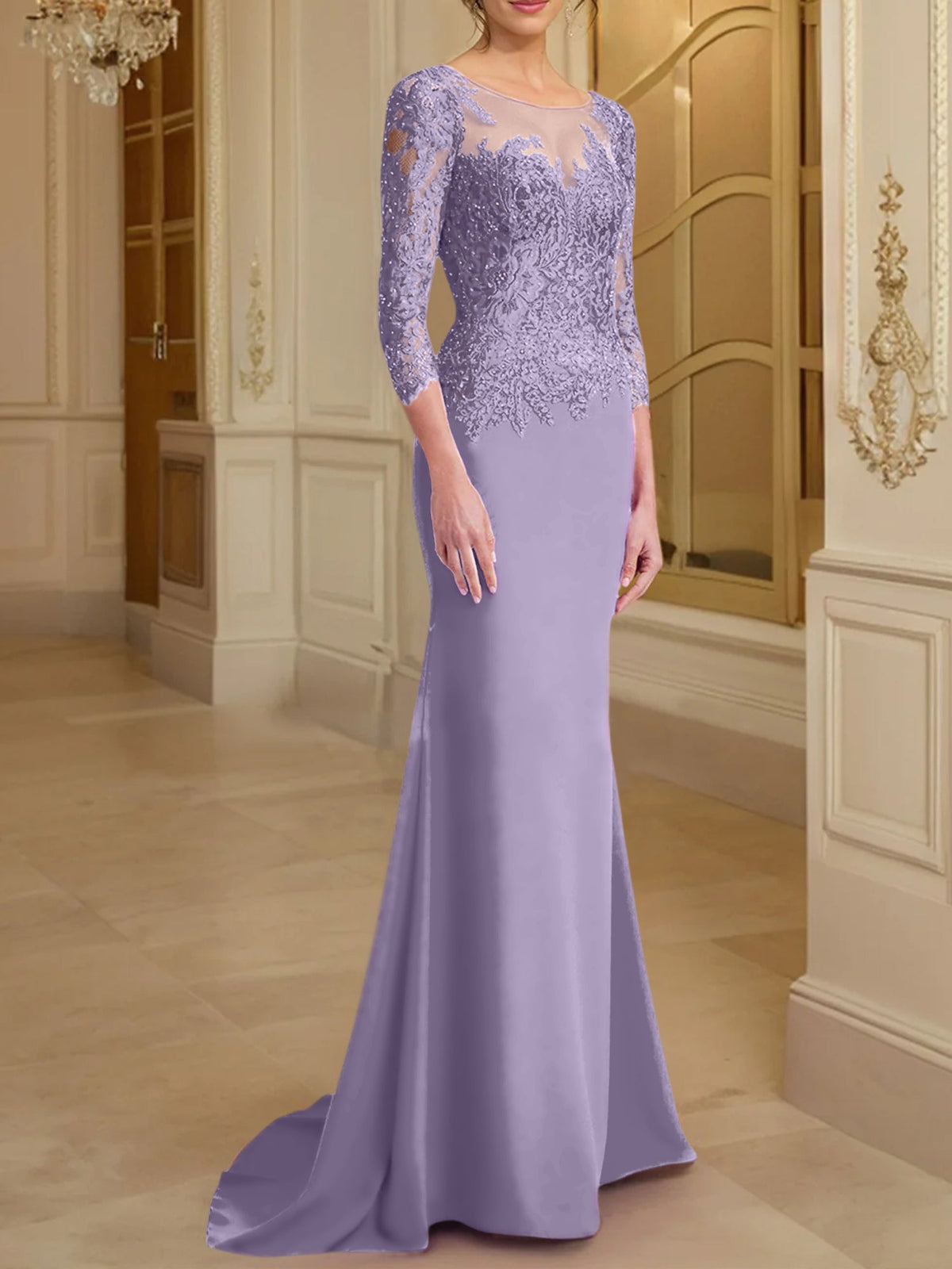 Long Sleeved Lace Mother of the Bride Dress in Trumpet Mermaid Silhouette