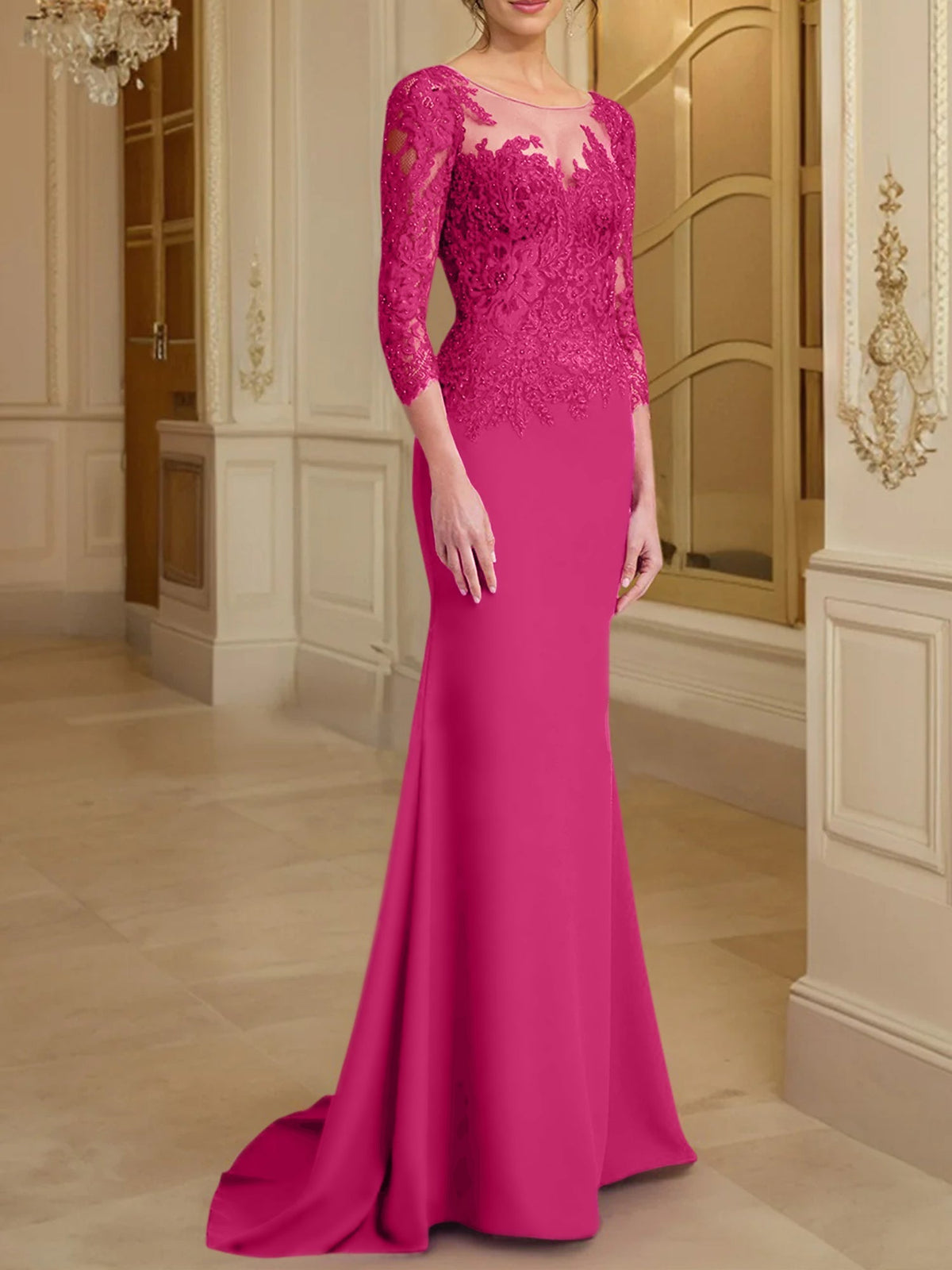 Long Sleeved Lace Mother of the Bride Dress in Trumpet Mermaid Silhouette
