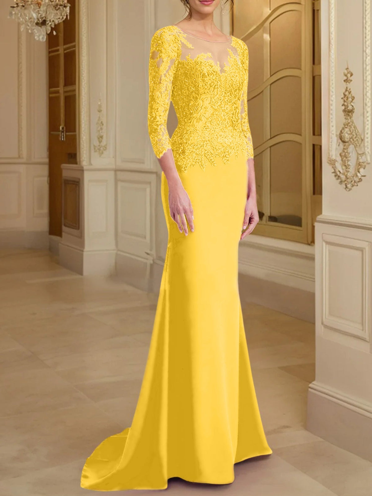 Long Sleeved Lace Mother of the Bride Dress in Trumpet Mermaid Silhouette