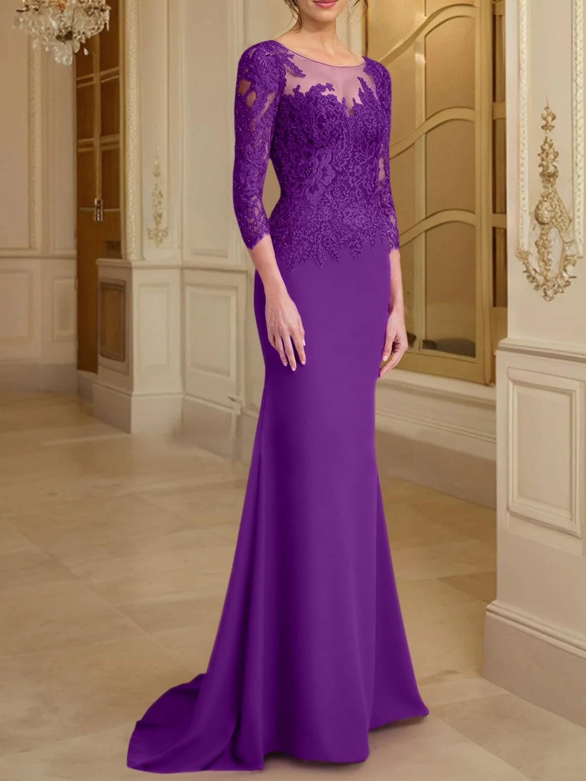Long Sleeved Lace Mother of the Bride Dress in Trumpet Mermaid Silhouette
