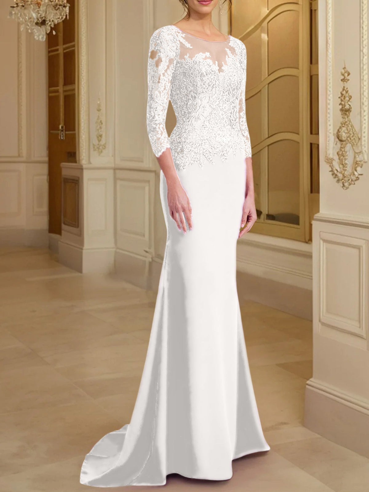 Long Sleeved Lace Mother of the Bride Dress in Trumpet Mermaid Silhouette