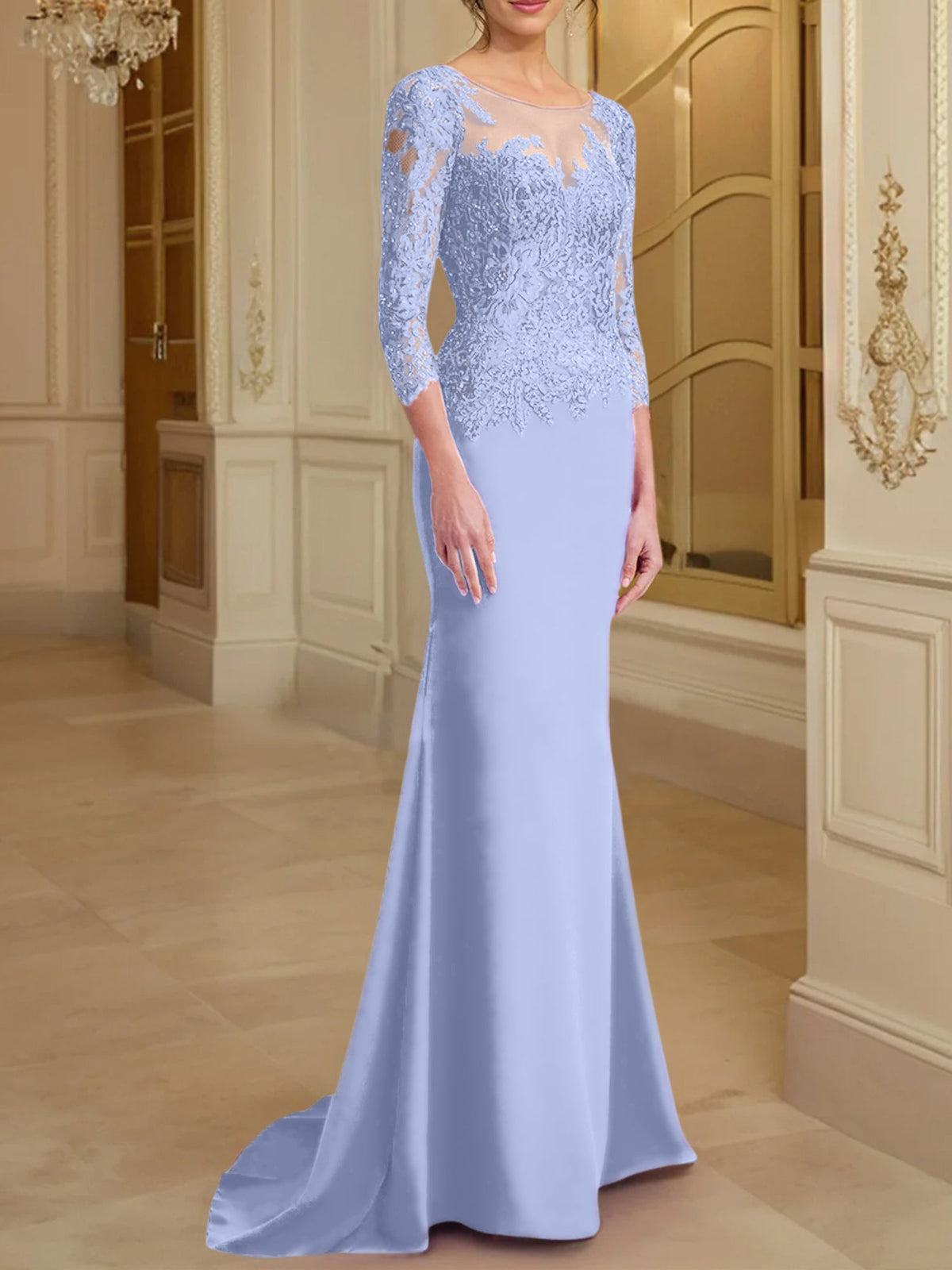 Long Sleeved Lace Mother of the Bride Dress in Trumpet Mermaid Silhouette