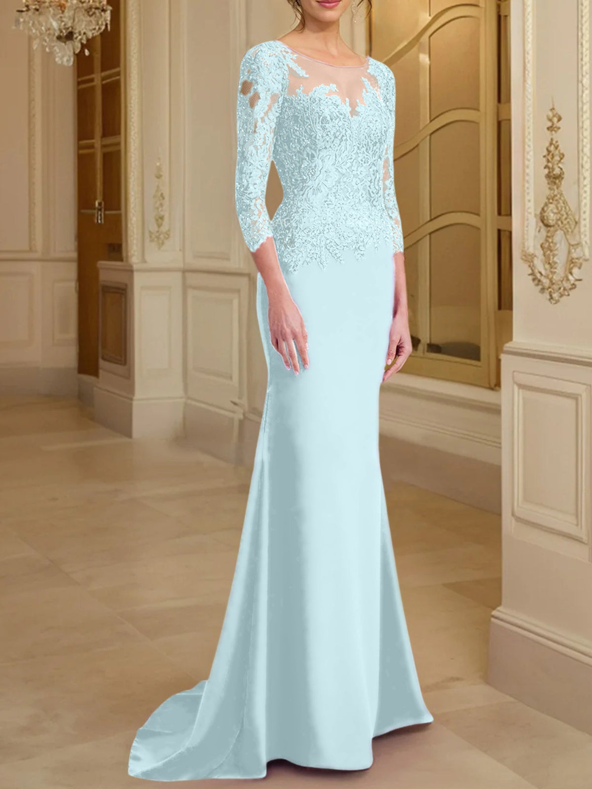 Long Sleeved Lace Mother of the Bride Dress in Trumpet Mermaid Silhouette