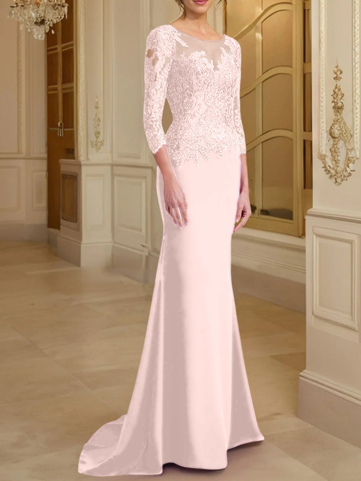Long Sleeved Lace Mother of the Bride Dress in Trumpet Mermaid Silhouette