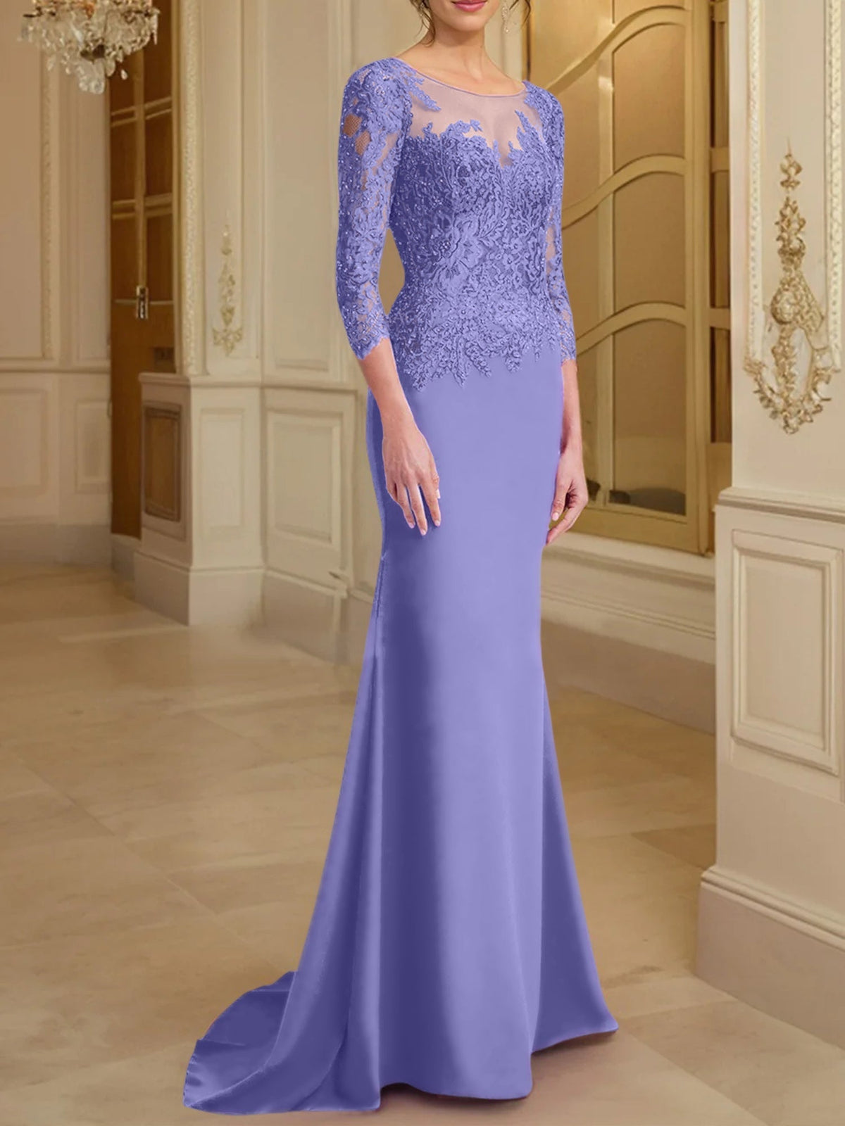 Long Sleeved Lace Mother of the Bride Dress in Trumpet Mermaid Silhouette