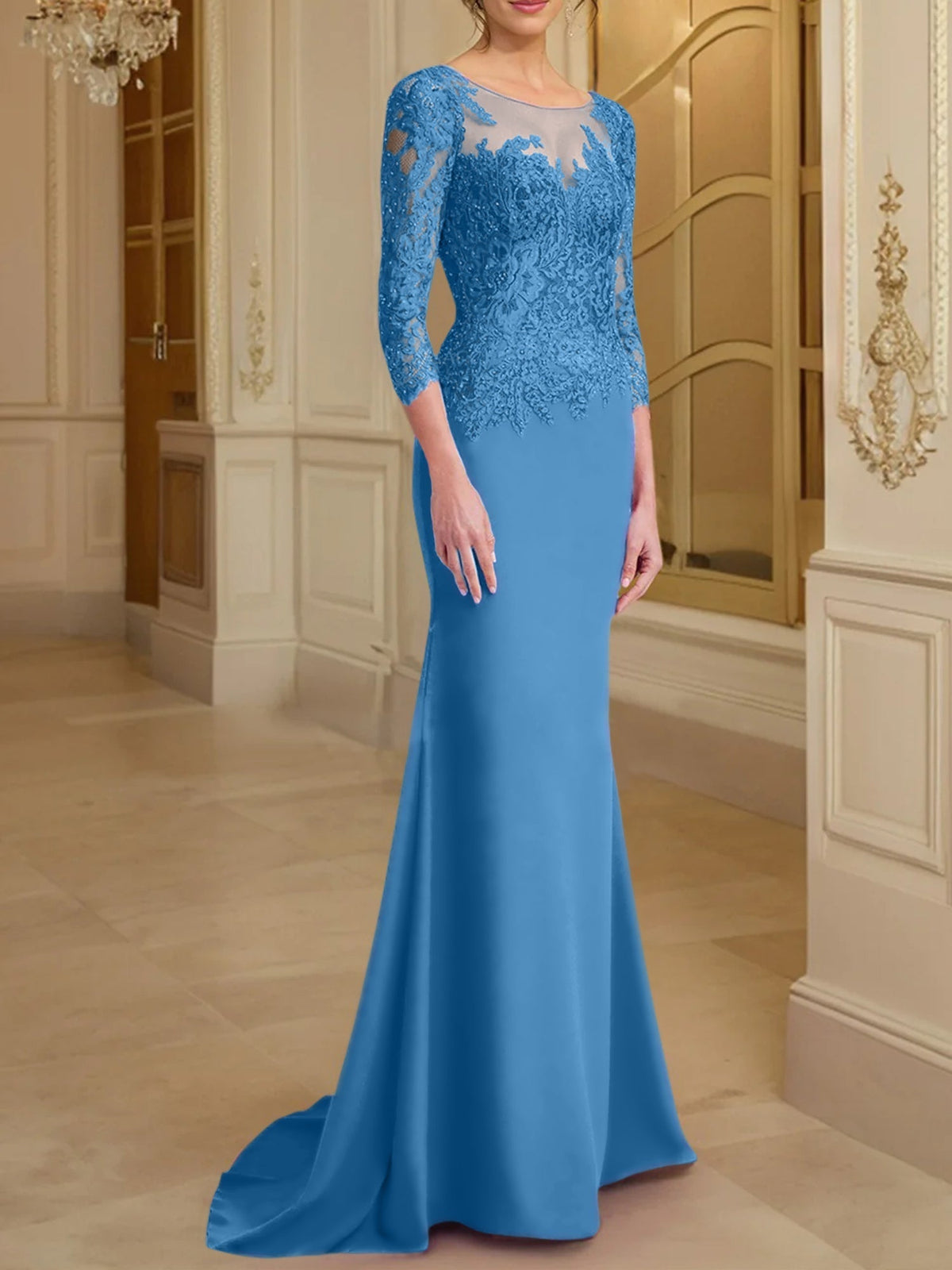 Long Sleeved Lace Mother of the Bride Dress in Trumpet Mermaid Silhouette