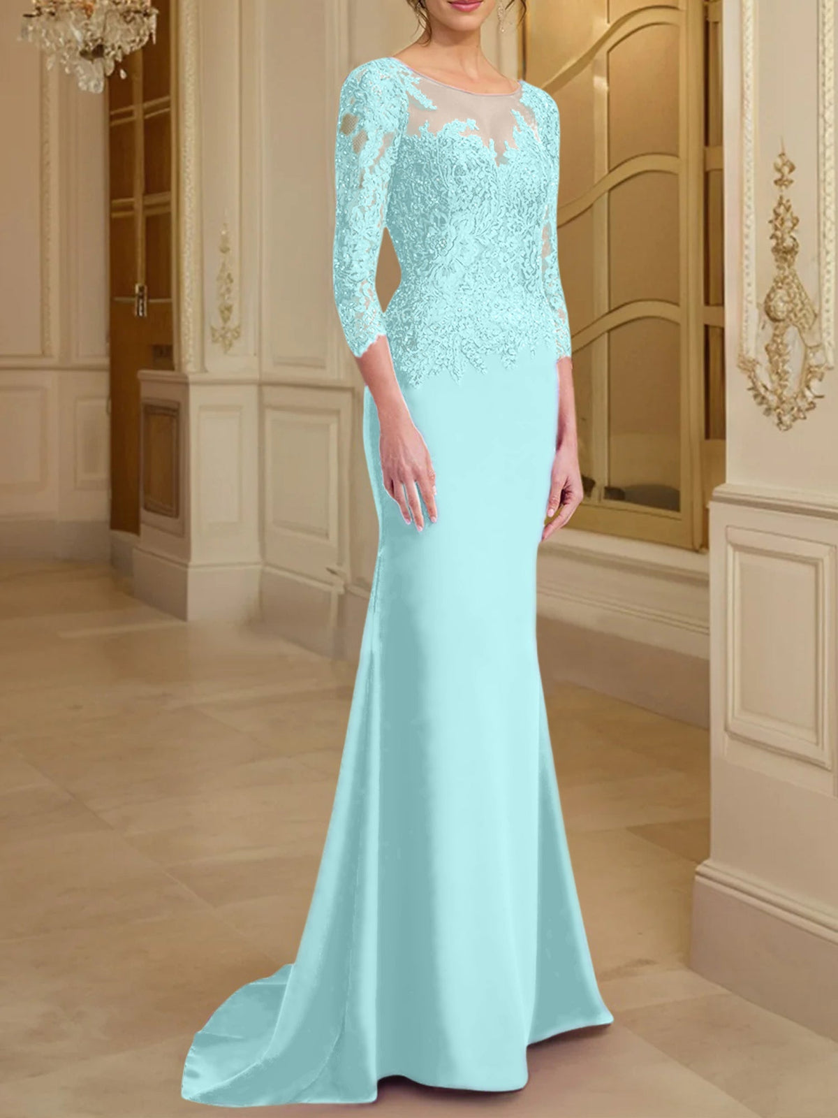 Long Sleeved Lace Mother of the Bride Dress in Trumpet Mermaid Silhouette