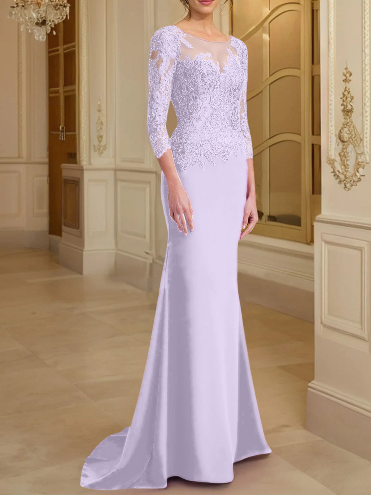 Long Sleeved Lace Mother of the Bride Dress in Trumpet Mermaid Silhouette