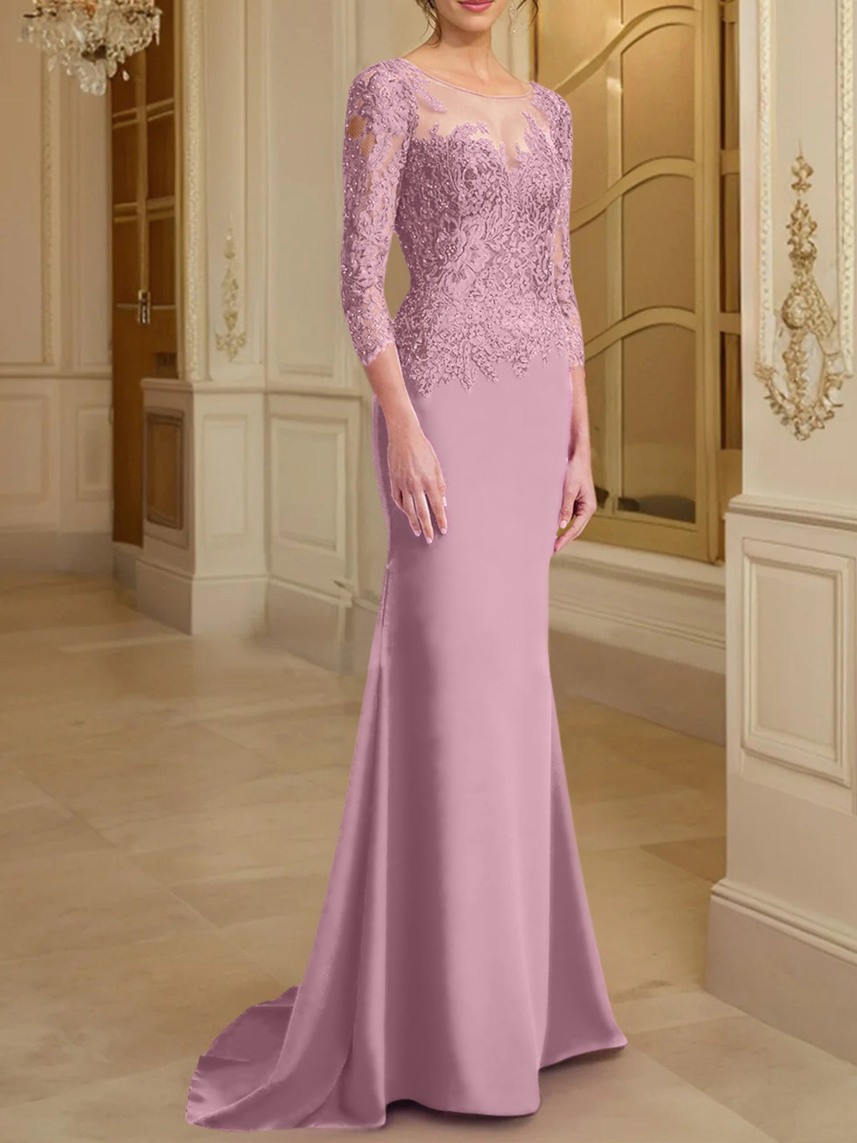 Long Sleeved Lace Mother of the Bride Dress in Trumpet Mermaid Silhouette
