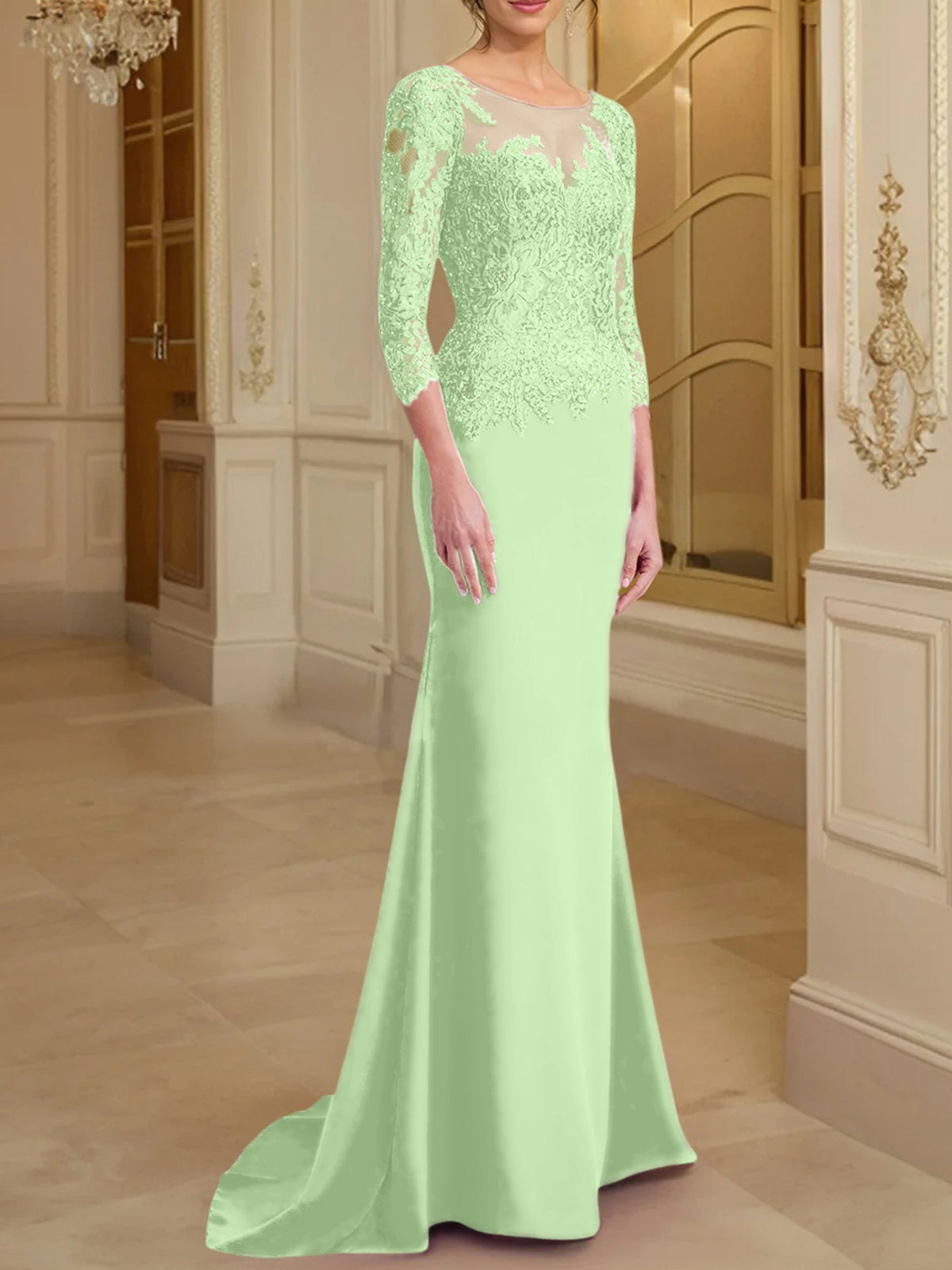 Long Sleeved Lace Mother of the Bride Dress in Trumpet Mermaid Silhouette