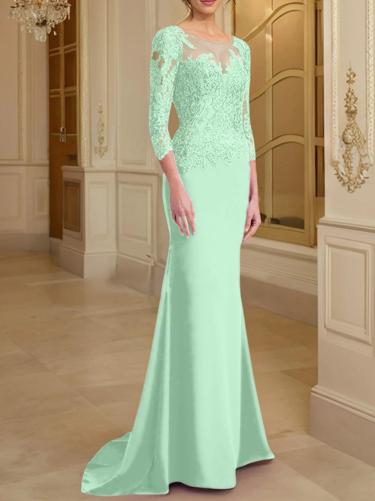 Long Sleeved Lace Mother of the Bride Dress in Trumpet Mermaid Silhouette