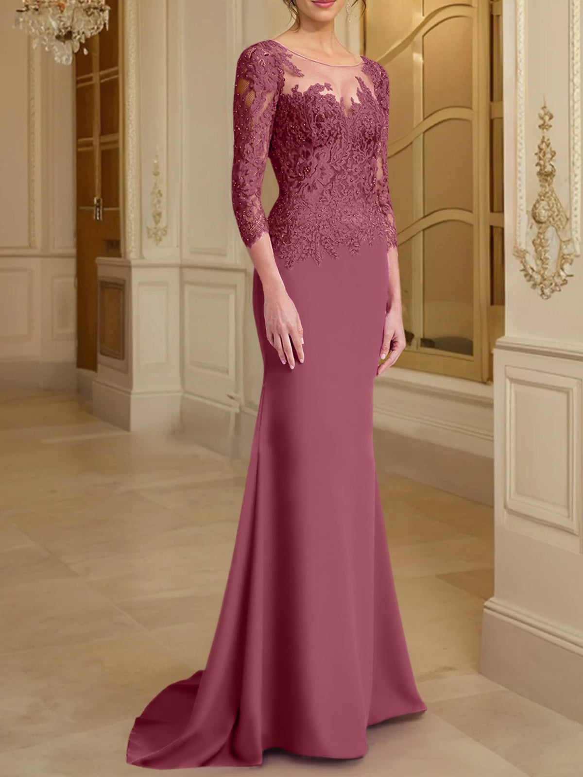 Long Sleeved Lace Mother of the Bride Dress in Trumpet Mermaid Silhouette
