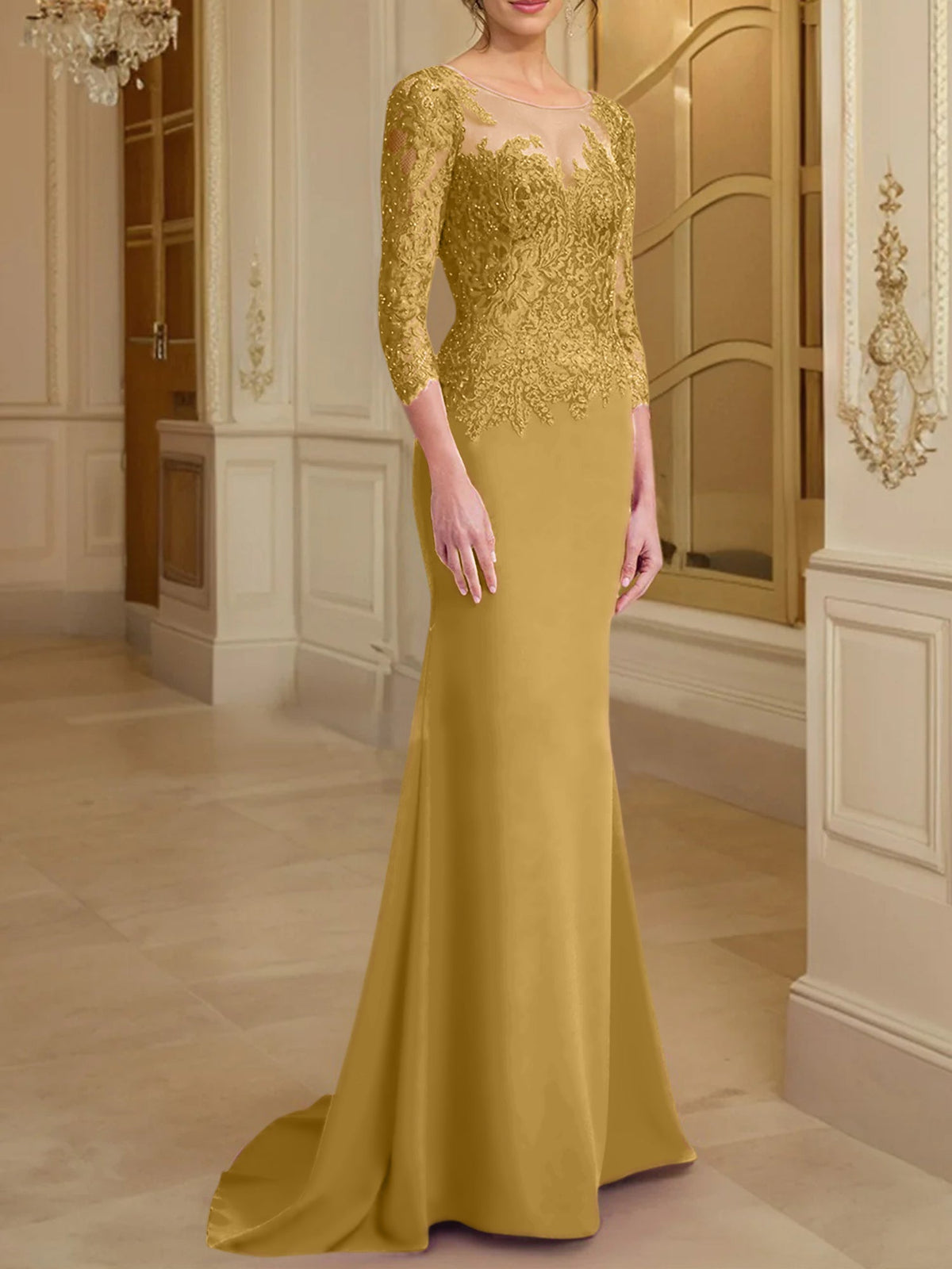 Long Sleeved Lace Mother of the Bride Dress in Trumpet Mermaid Silhouette