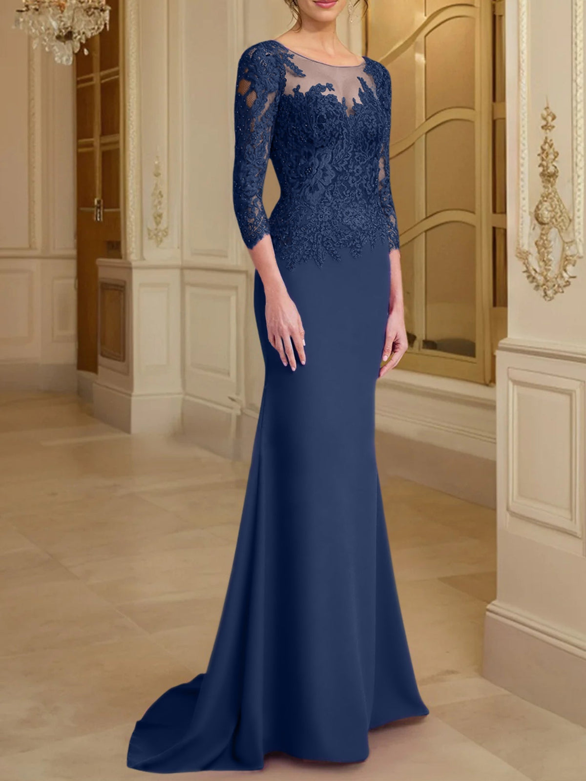 Long Sleeved Lace Mother of the Bride Dress in Trumpet Mermaid Silhouette
