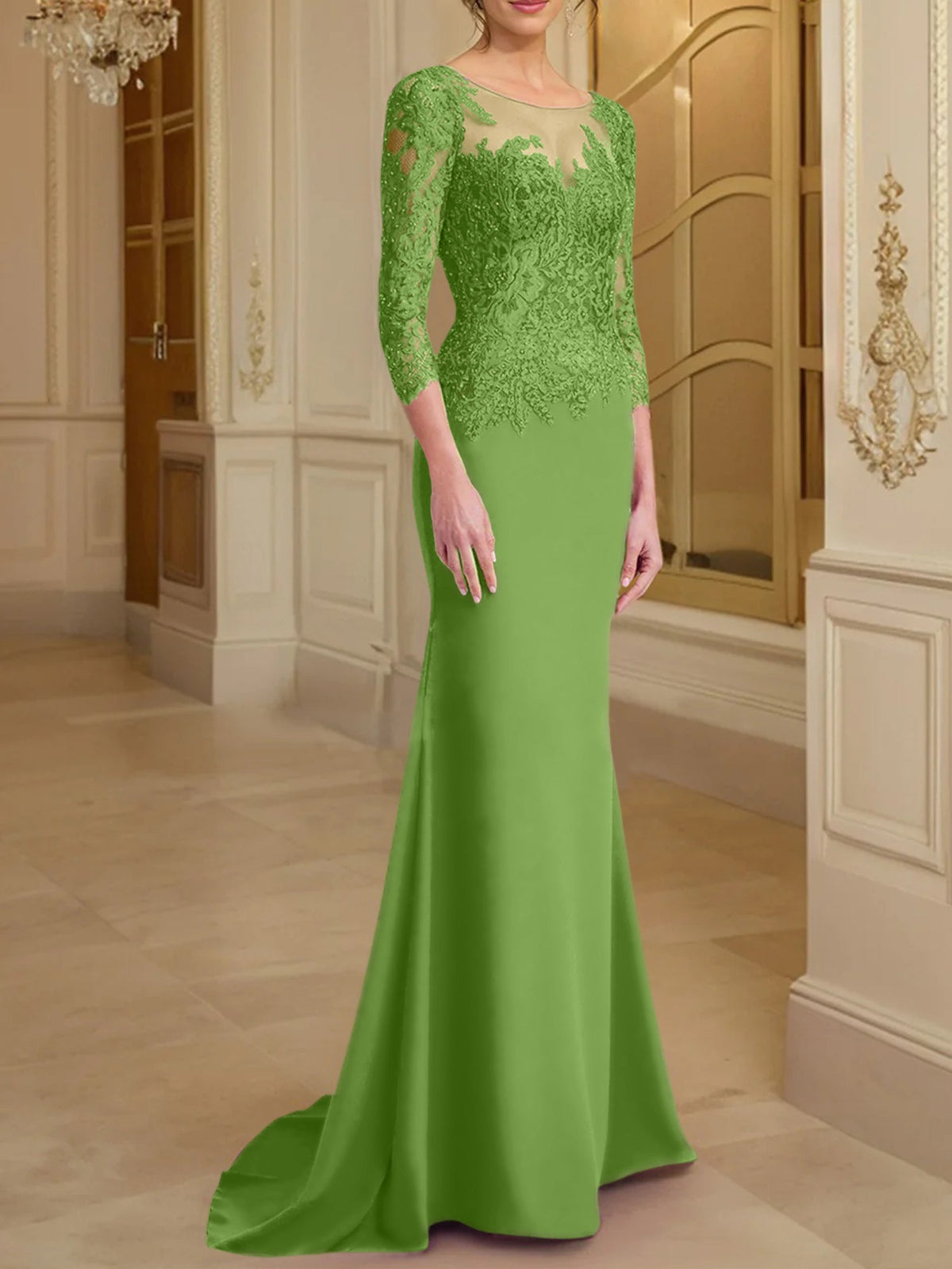 Long Sleeved Lace Mother of the Bride Dress in Trumpet Mermaid Silhouette