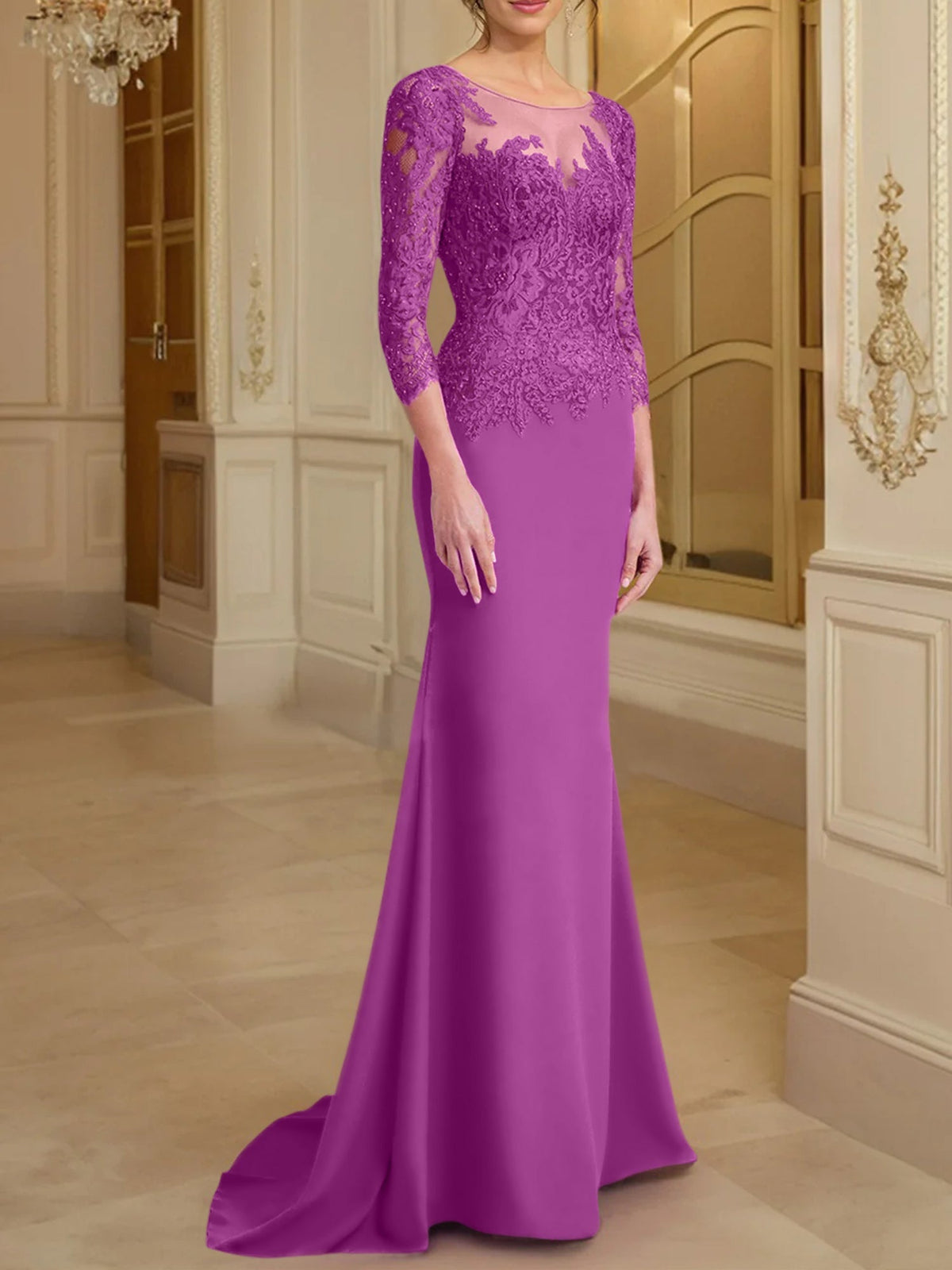Long Sleeved Lace Mother of the Bride Dress in Trumpet Mermaid Silhouette