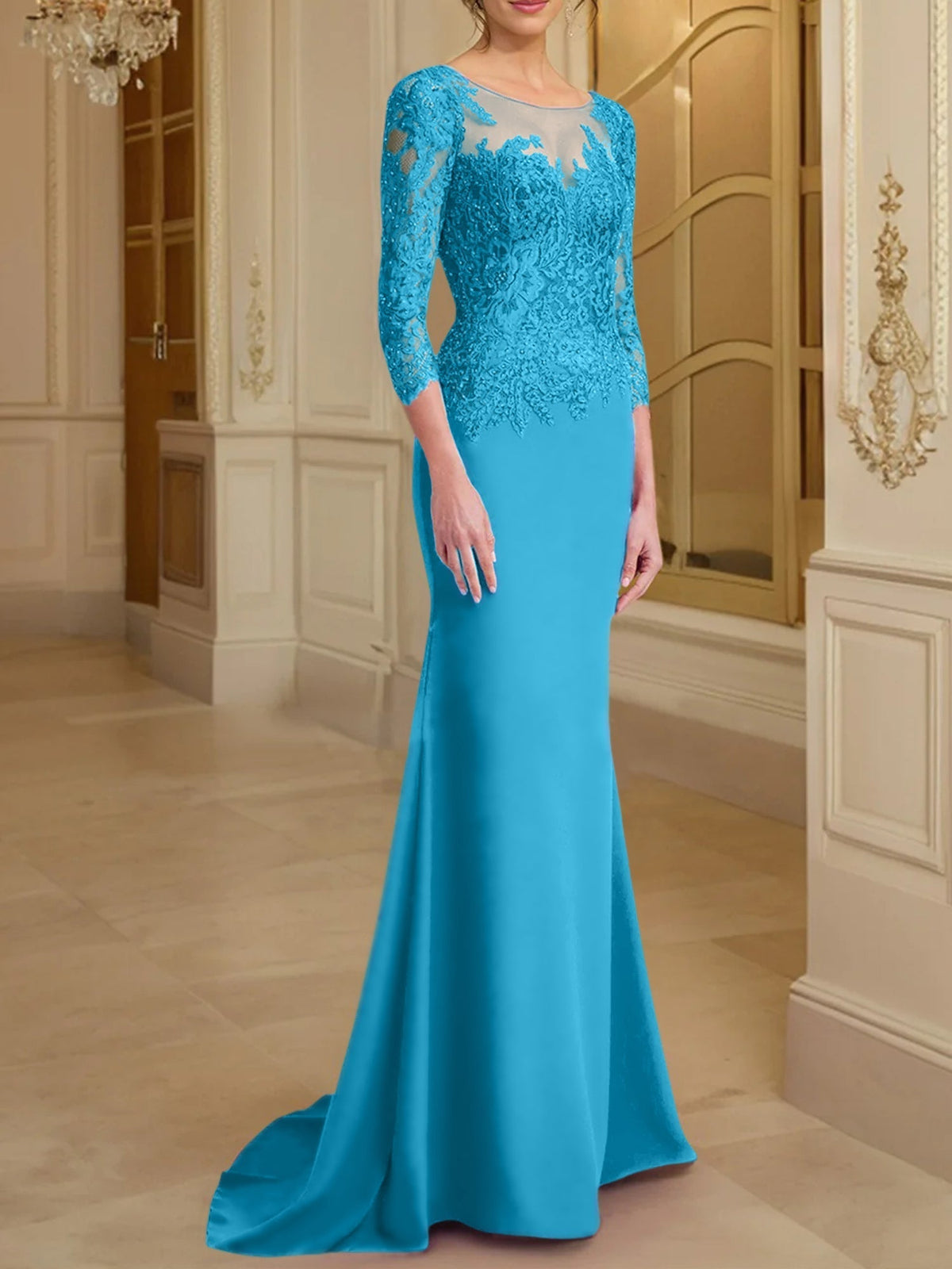Long Sleeved Lace Mother of the Bride Dress in Trumpet Mermaid Silhouette