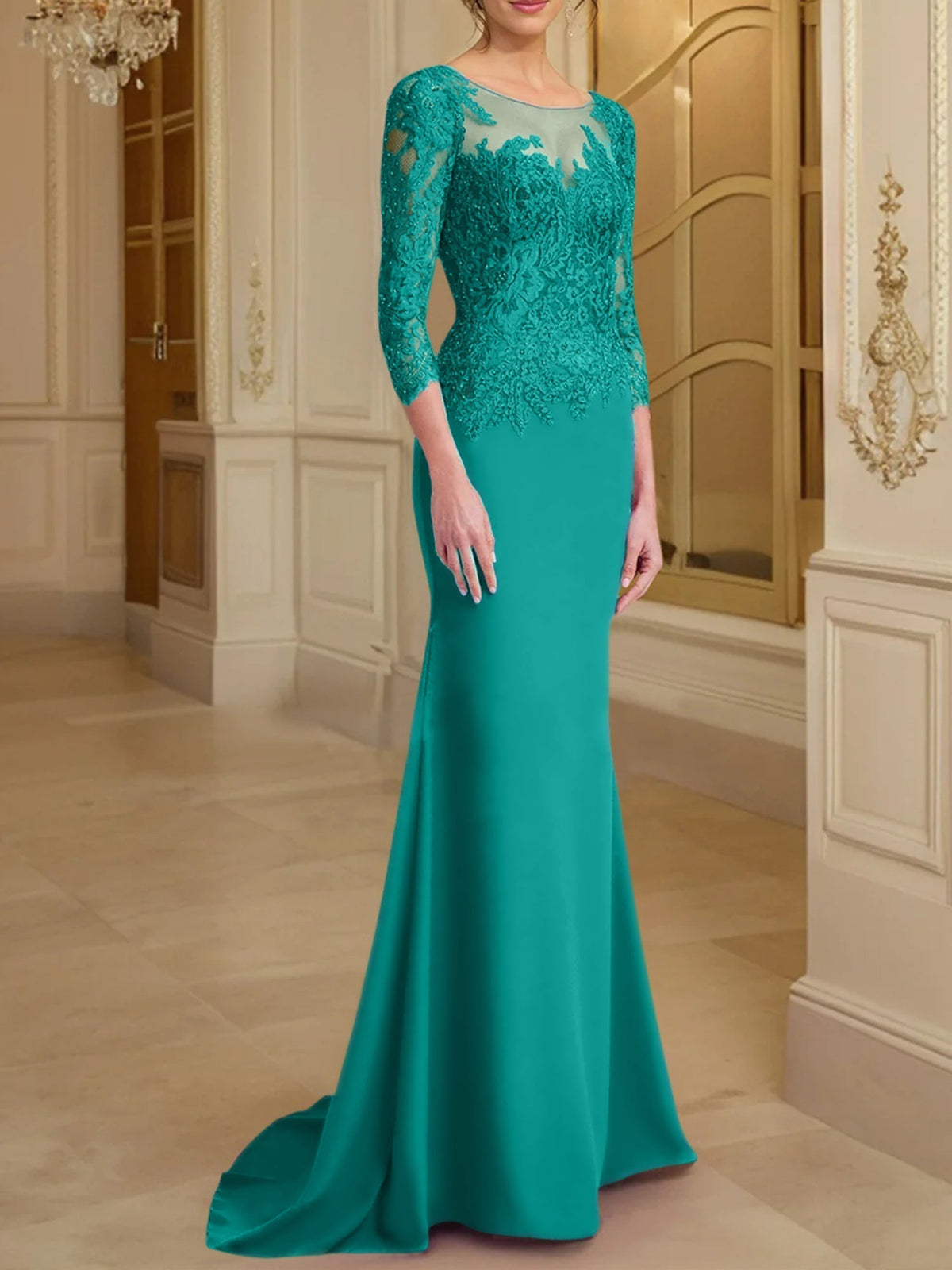 Long Sleeved Lace Mother of the Bride Dress in Trumpet Mermaid Silhouette
