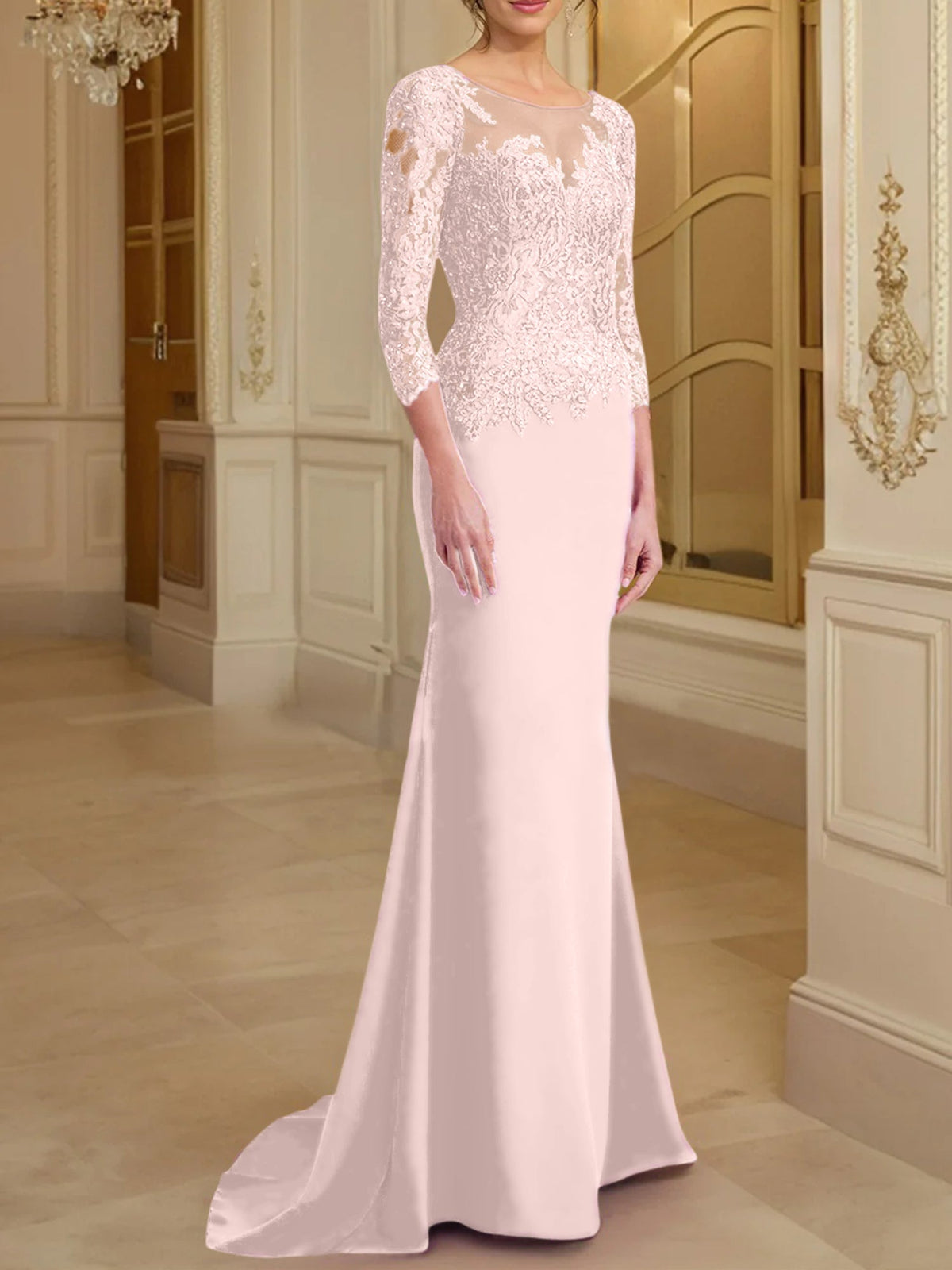 Long Sleeved Lace Mother of the Bride Dress in Trumpet Mermaid Silhouette