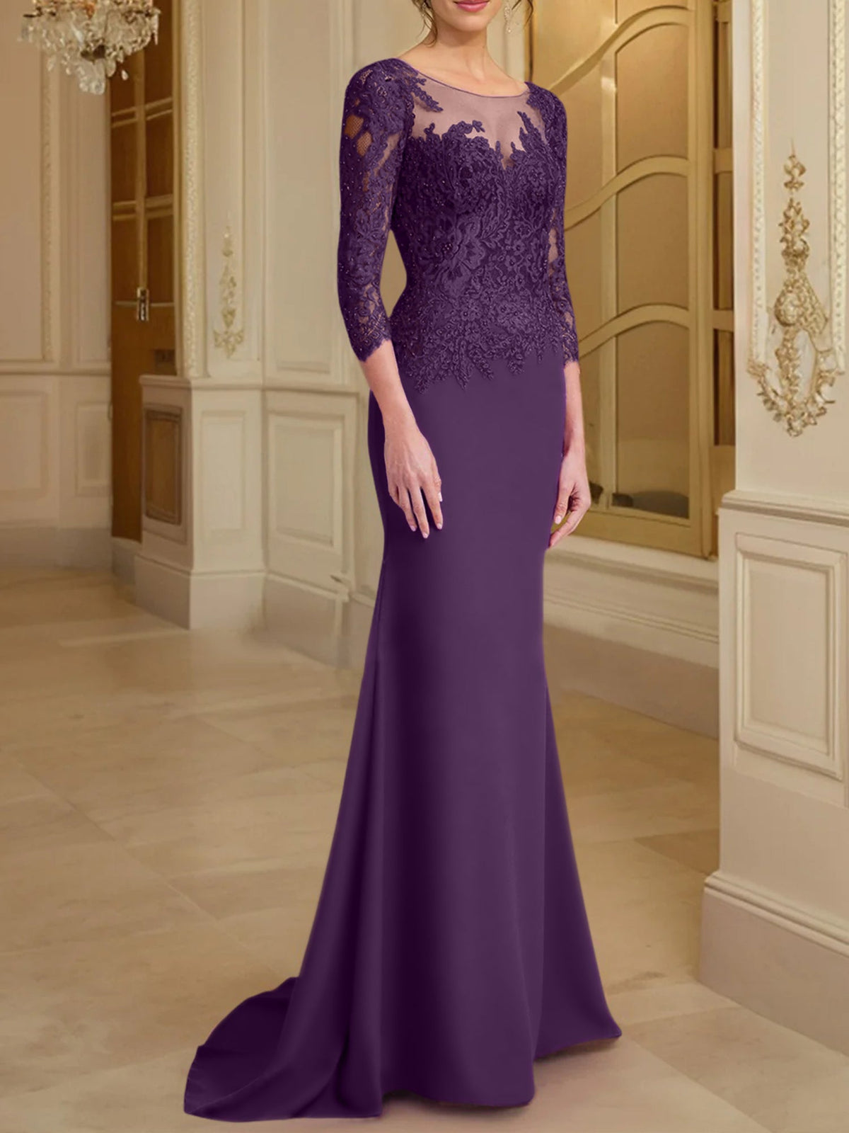 Long Sleeved Lace Mother of the Bride Dress in Trumpet Mermaid Silhouette