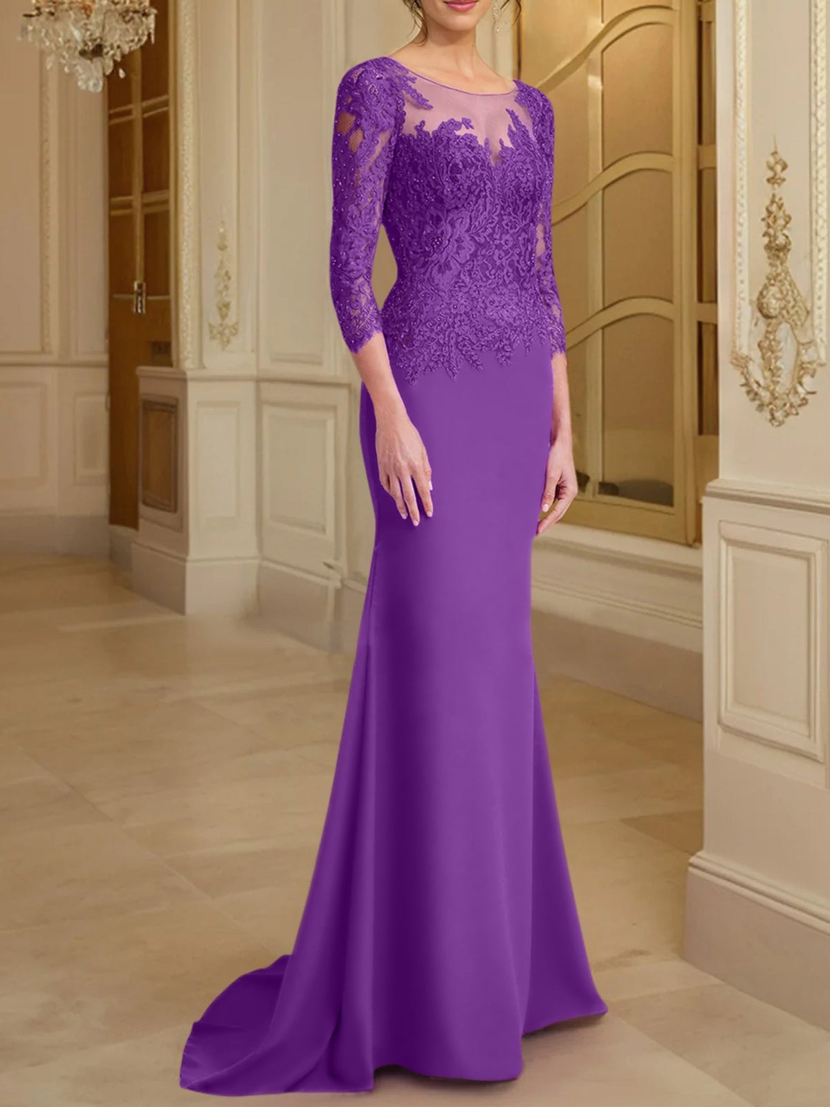 Long Sleeved Lace Mother of the Bride Dress in Trumpet Mermaid Silhouette